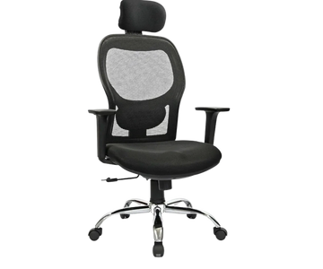 Silla gerencial con respaldo de malla, apoyacabezas y brazos 
