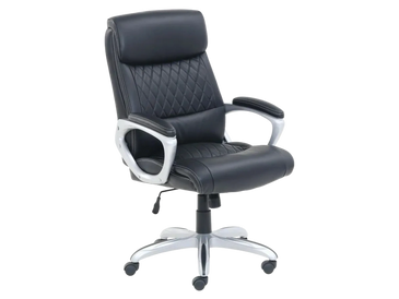 Silla ejecutiva de cuero con brazos acolchados color negro.