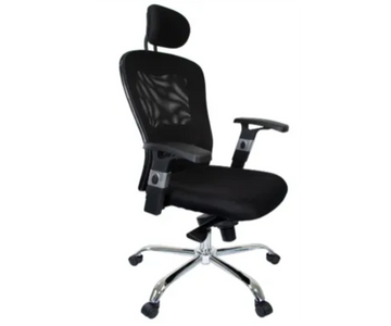 Silla gerencial con respaldo de malla, apoyacabezas y con brazos