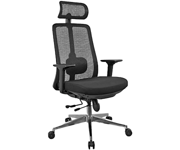Silla gerencial con respaldo de malla, reposacabezas con brazos