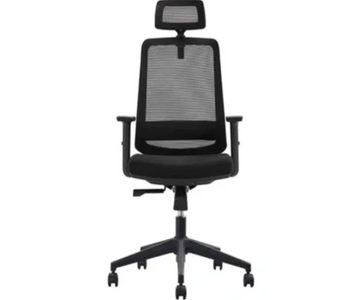 Silla gerencial con respaldo de malla, apoyacabezas y brazos fijos