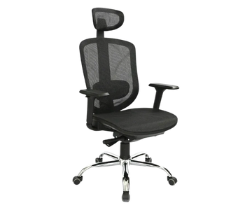 Silla gerencial con respaldo de malla, apoyacabezas y con brazos 