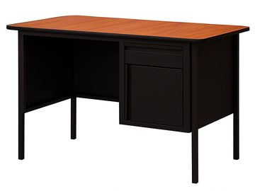 Escritorio secretarial con base de metal de 1 gaveta lapicera y 1 puerta con tablero de melamina.