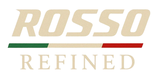 Rosso Refined logo with Italian flag colors below text.