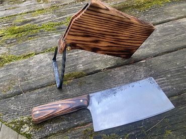 Professional Chef's Cleaver with matching case and stand.