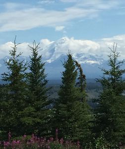 The Chugach Mountains looking south from the Glenn Highway in Alaska.