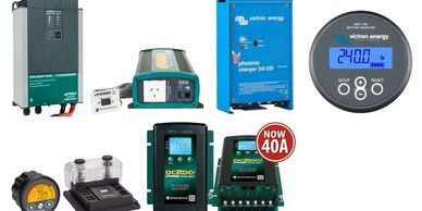 Various Victron Energy power and battery management devices.