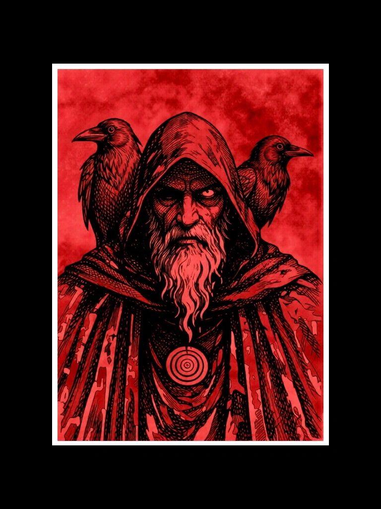 Odin the Wanderer with his Ravens Huginn & Muninn