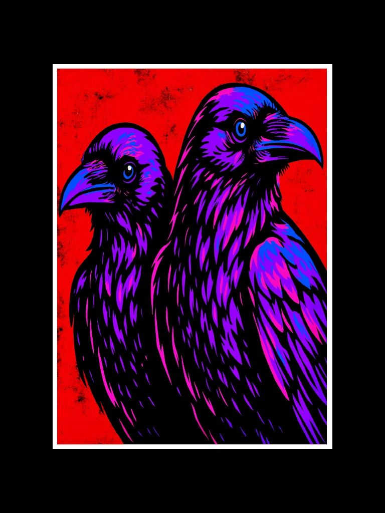 Two neon ravens - Huginn & Muninn