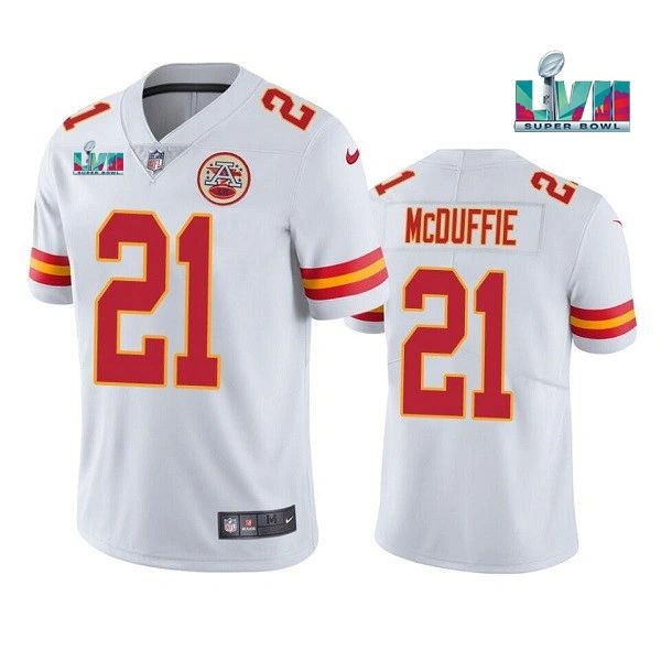 Men's Kansas City Chiefs #21 Trent McDuffie White Super Bowl LVII Patch  Vapor Untouchable Limited Stitched