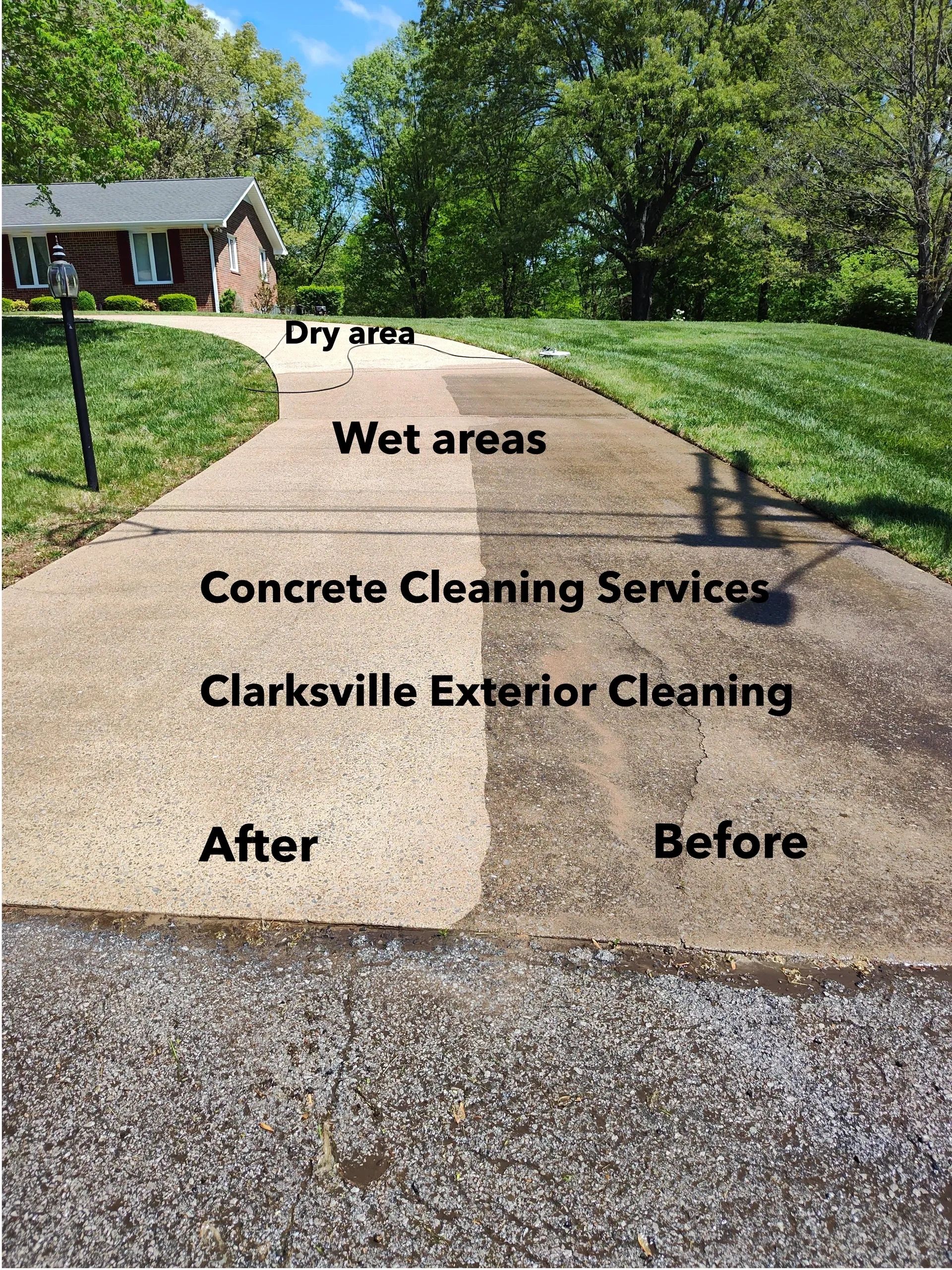 Pressure washing Driveway cleaning service being performed by Clarksville Exterior Cleaning in TN