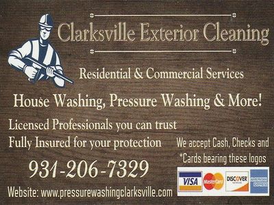 Clarksville Exterior Cleaning business card artwork linked to Contact Us page.