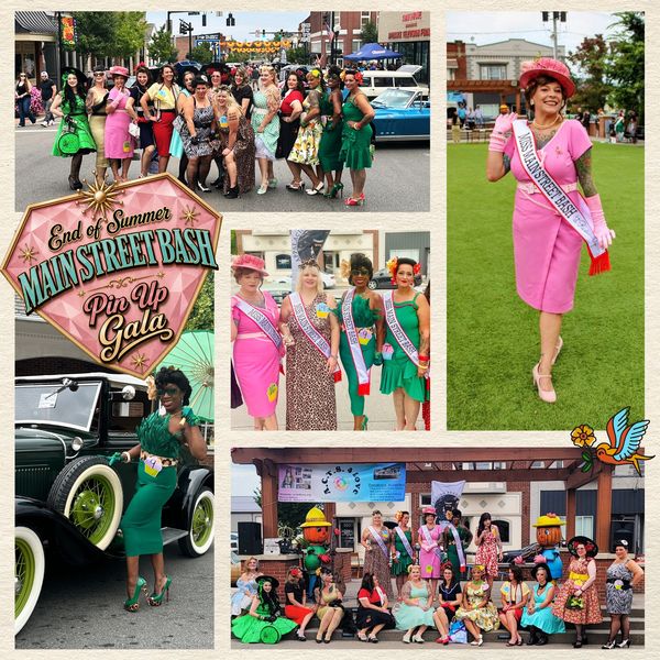 Group of people dressed in vintage fashion at a pin-up gala event.