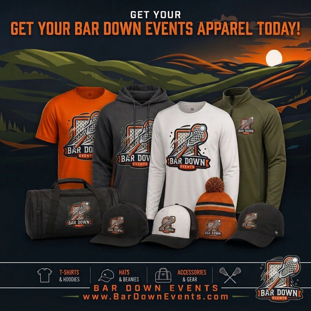 Bar Down Events apparel including shirts, hoodies, hats, and accessories.