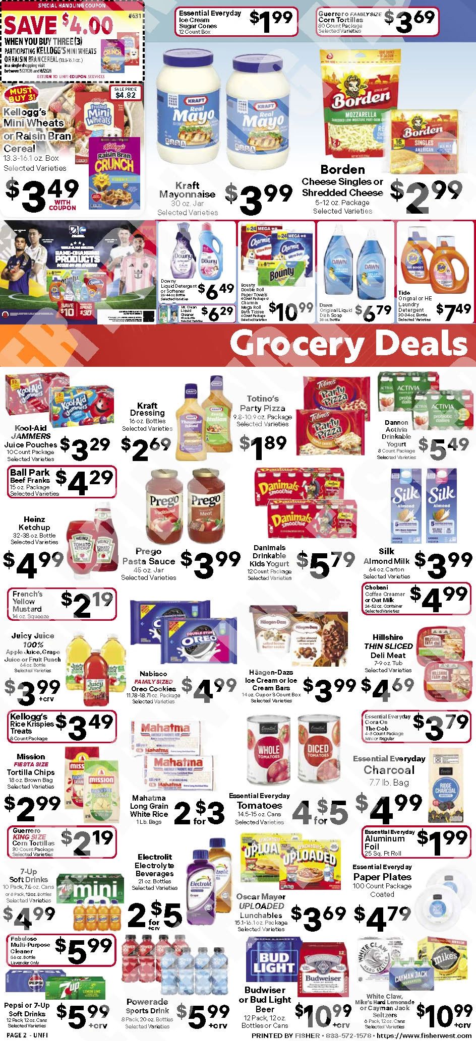 Grocery deals on various food and household items with prices and discounts.