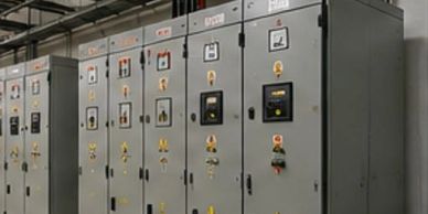 Electrical control panels in an industrial setting.