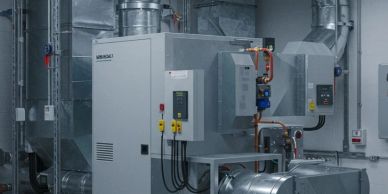 Industrial HVAC equipment setup in a mechanical room.