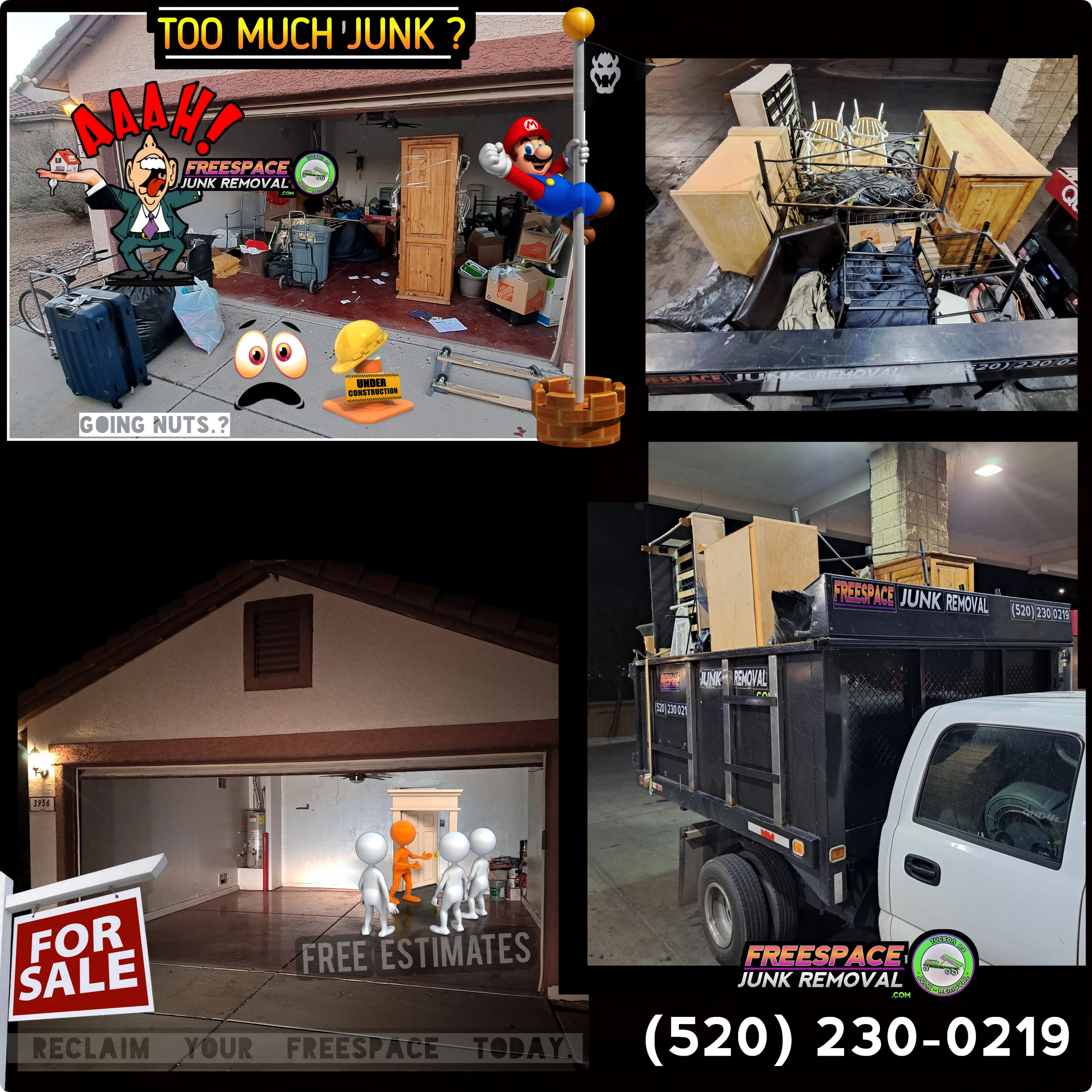 Before & after of full garage clean out junk removal in 85745 tucson az area for realtor.