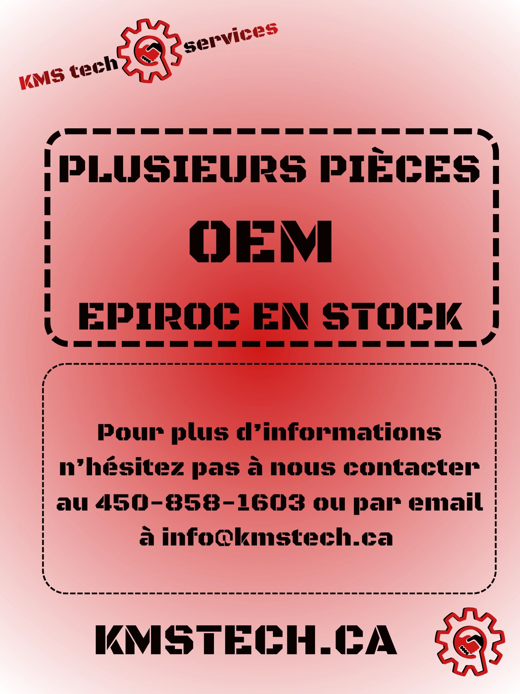 Advertisement for OEM Epiroc parts in stock by KMS Tech Services.
