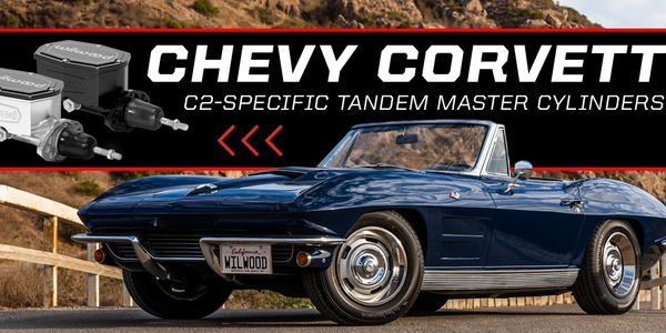 C2 Corvette dark blue roadster with inset photo of Wilwood tandem master cylinder