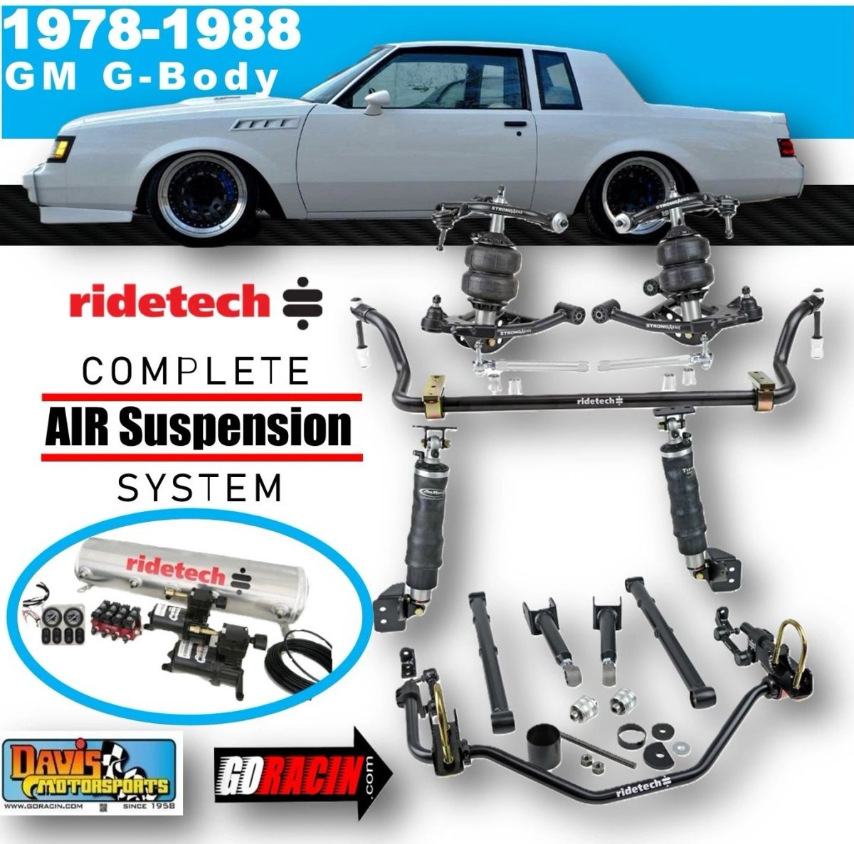 Ridetech Ridetech Complete Air Suspension System, 1978-1988 GM G-Body, 4 HQ ...