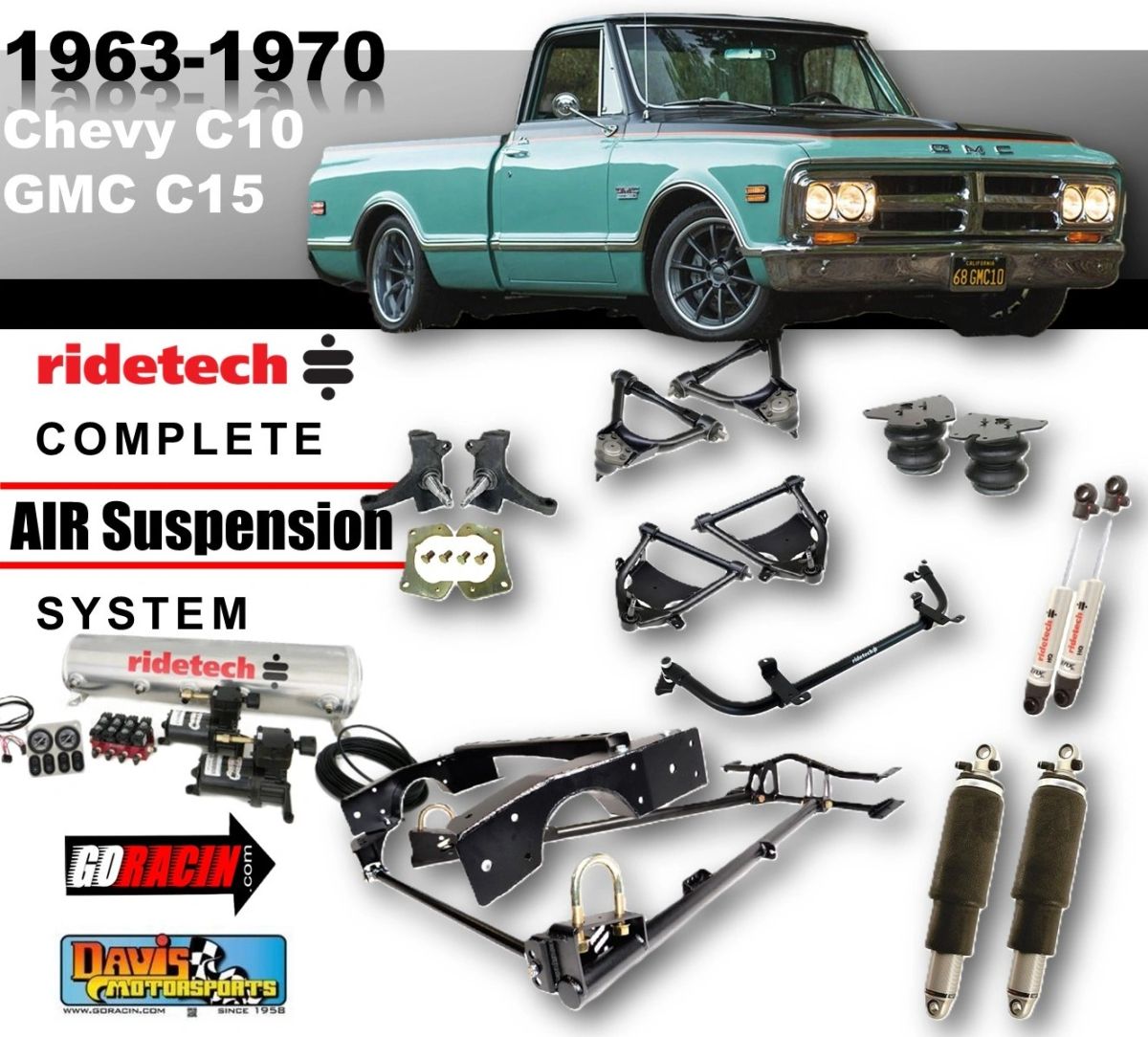 Ridetech Air Suspension System, 1963-1970 Chevy C10, Drop Spindles ...