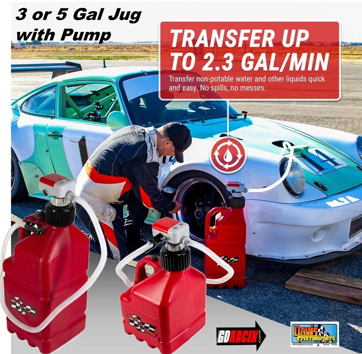 Tex Racing Pump Tera Pump, 3 or 5 Gallon Racing Jug, with Transfer Pump, 2.3 Gallon ...