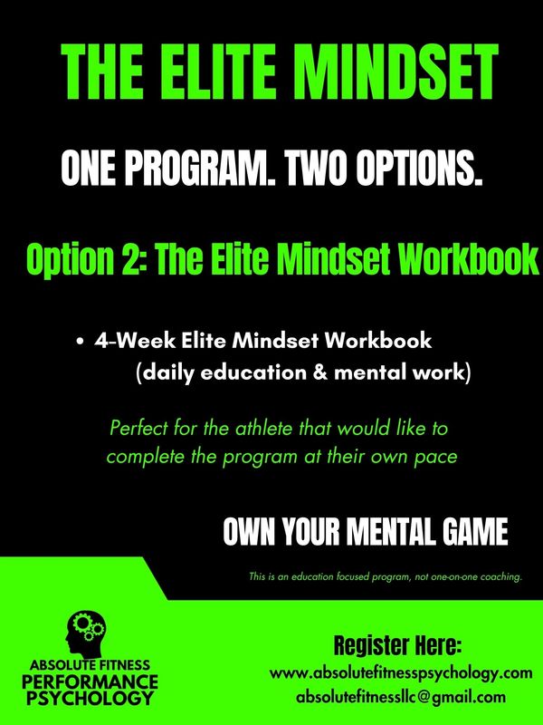 Promotional image for The Elite Mindset Workbook, a 4-week mental training program for athletes.