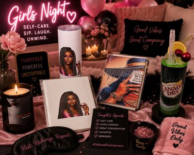 A cozy girls night setup with candles, snacks, and self-care items.