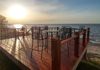 Sunset on the new deck with furniture.