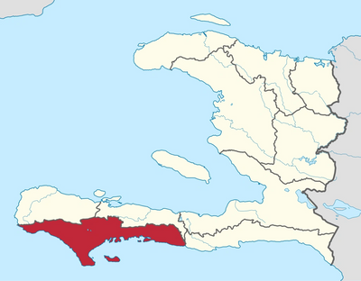 Carte d'Haïti montrant la partie du sud en rouge