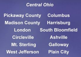 Pickaway, Madison, London, Circleville, Mt. Sterling, West Jefferson, Columbus, Harrisburg, Ashville