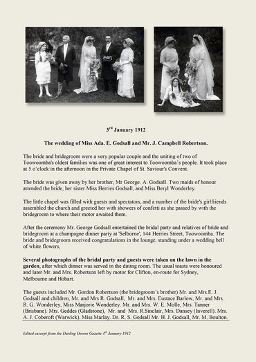 Black and white photos of a 1912 wedding with bride, groom, and guests.