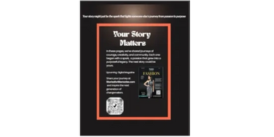 A motivational poster encouraging sharing personal stories to inspire change.