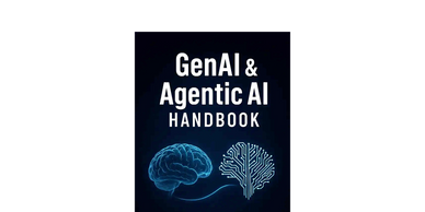 Book cover of 'GenAI & Agentic AI Handbook' by Mahesh Athalye with brain and circuitry graphics.