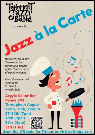 Poster for Tenement Jazz Band's jazz supper event.