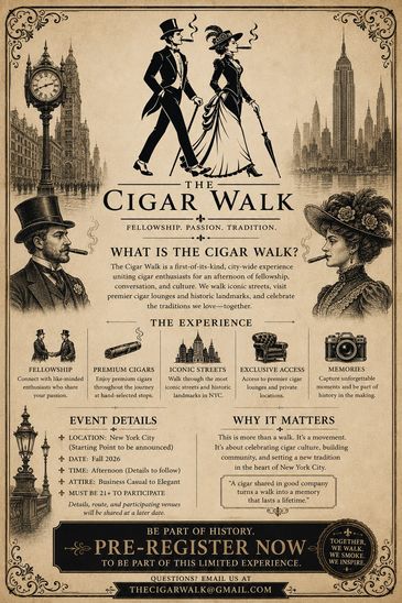 Vintage-style poster promoting The Cigar Walk event in New York City.