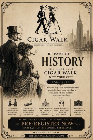 Vintage-style flyer for The Cigar Walk event in New York City, Fall 2026.