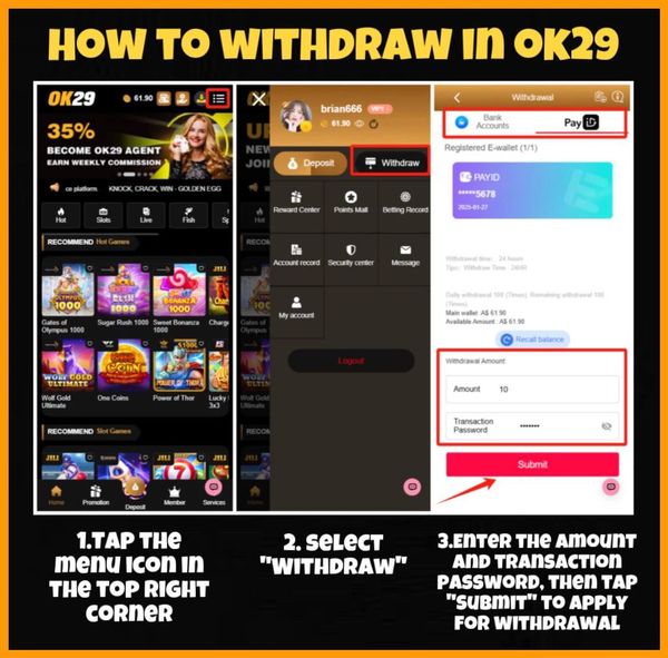 OK29 Withdrawal Process Picture Guide: How to submit withdrawal at OK29? (Step by Step Guide)