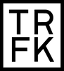 Black letters TRFK in a square grid on a green background.