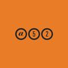 Three black circles with symbols on an orange background.
