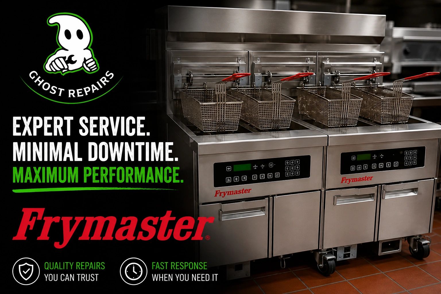 Commercial Frymaster fryers with expert repair service by Ghost Repairs.