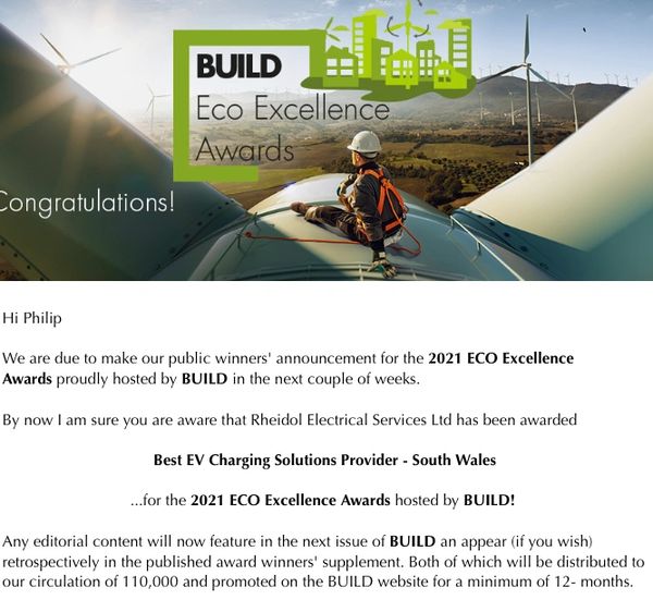Rheidol is a four year consecutive award winning company for EV Charger installations within S.Wales