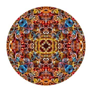 Mandala like abstract image of multi colored glass tubing
