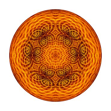 A complex geometry of swirling pale orange line on a ochre background