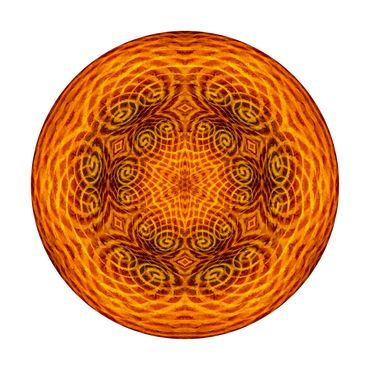 A complex geometry of swirling pale orange line on a ochre background