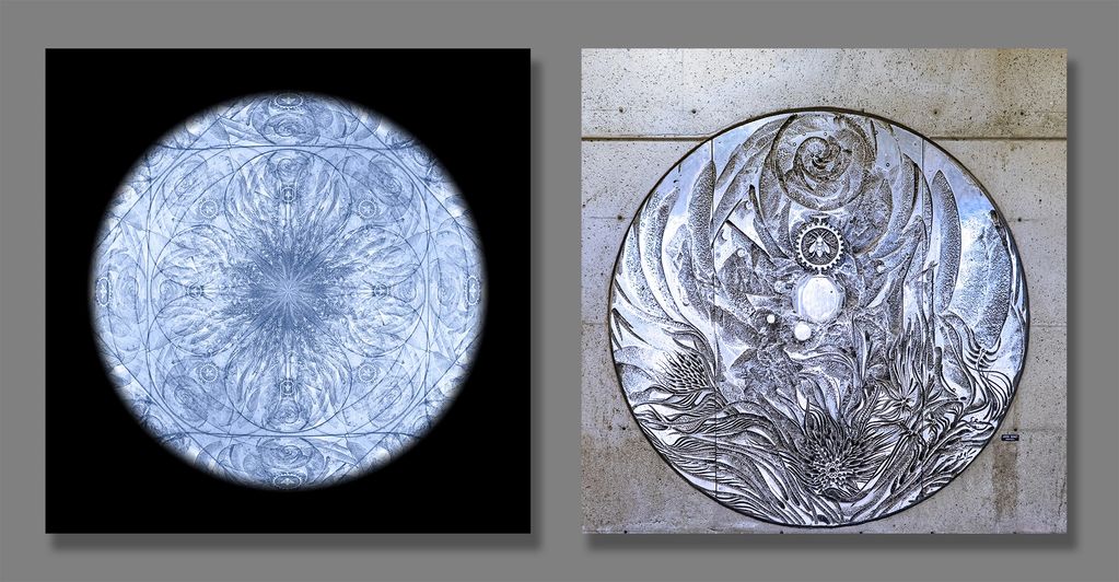 Digital manipulation and source image of sculpture taken in the front foyer of the Ecole Poly.