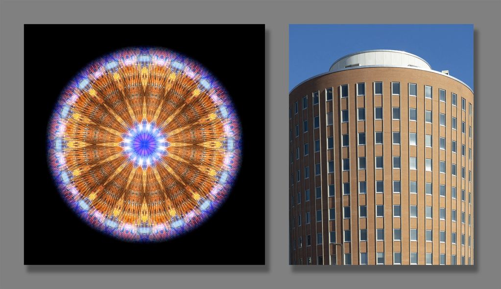 Abstraction and the original image of Scarborough General Hospital facade.