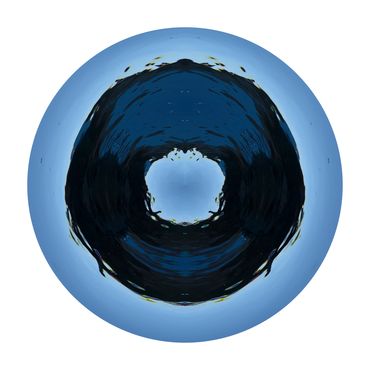 Dark and light blue are part of this circular photo of water which has a painterly effect