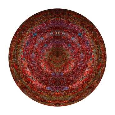 Symmetrical circular abstract photo of a red tree bark makes this image look Mars or Jupiter